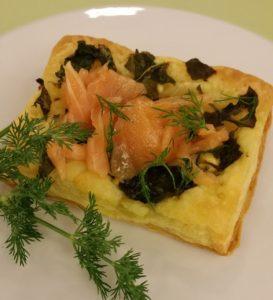 Spinach & Salmon Pastry recipe. Chef Janet Davis made it recently at a cooking demonstration class at Bloomingdale’s. It’s easy to make and delightfully delicious!