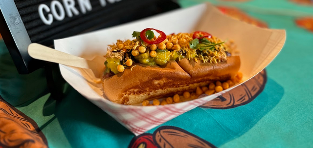 Chaat Dog: An all-beef hot dog on a ghee-toasted bun