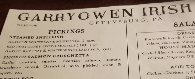 Garryowen Irish Pub Downtown Gettysburg