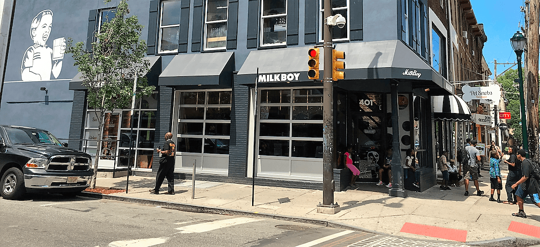 MilkBoy South Street is the first off shoot of the Chestnut Street original location and similarly features large glass garage-style doors on the first floor, opening its 12-seat first-floor bar to the lively street scene outside. Additional features on the first floor include table service and a separate entrance for take out orders. Outdoor seating will be added later.