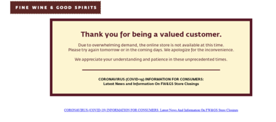 PA Liquor Customers Greeted with Unavailable Screen