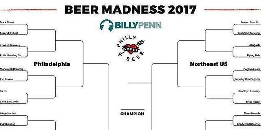 Patterned after the NCAA Division I Men’s Basketball Tournament, and presented in conjunction with media partner Billy Penn, Beer Madness will feature 32 total breweries from around the region and country, all seeded by their years in business and separated into four geographical regions, including: Philadelphia Suburbs Region, Philadelphia Region, Northeast Region and “Rest of United States” Region.